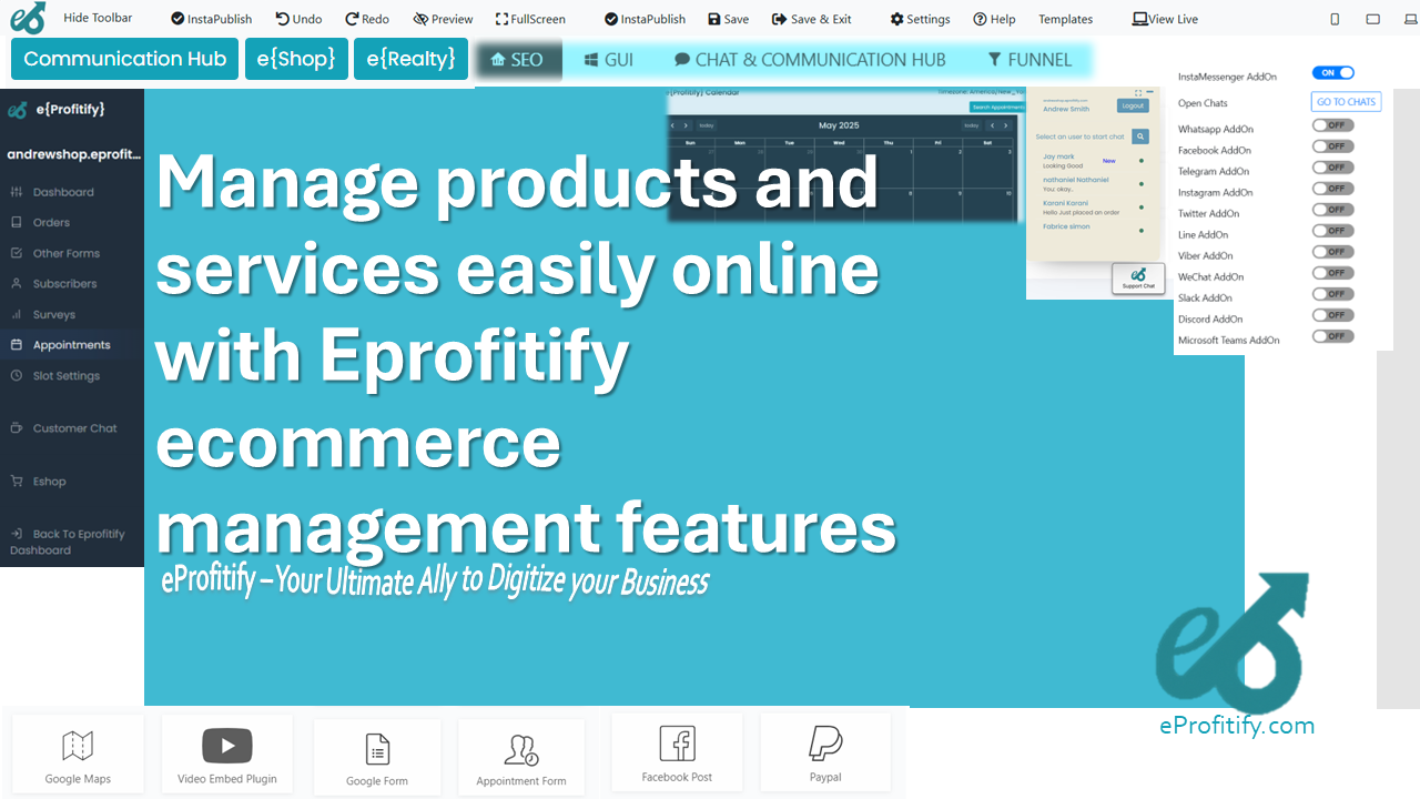 Manage products and services easily online with Eprofitify ecommerce management features
